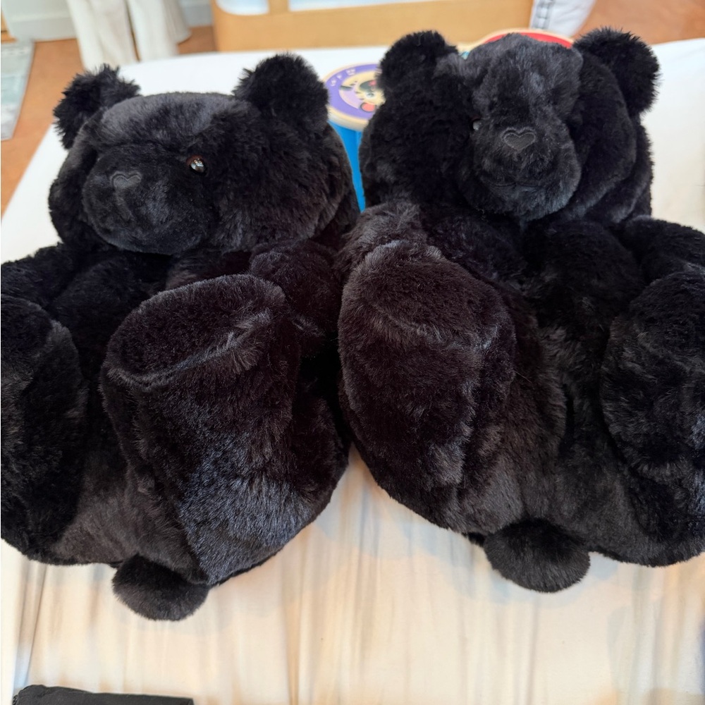 Black Bear Plush Slippers